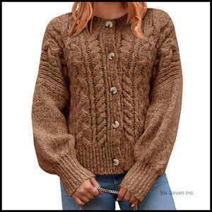 Open Front Cardigan Cable Knit Chunky Loose Fit Casual Elegant Retro Sweater